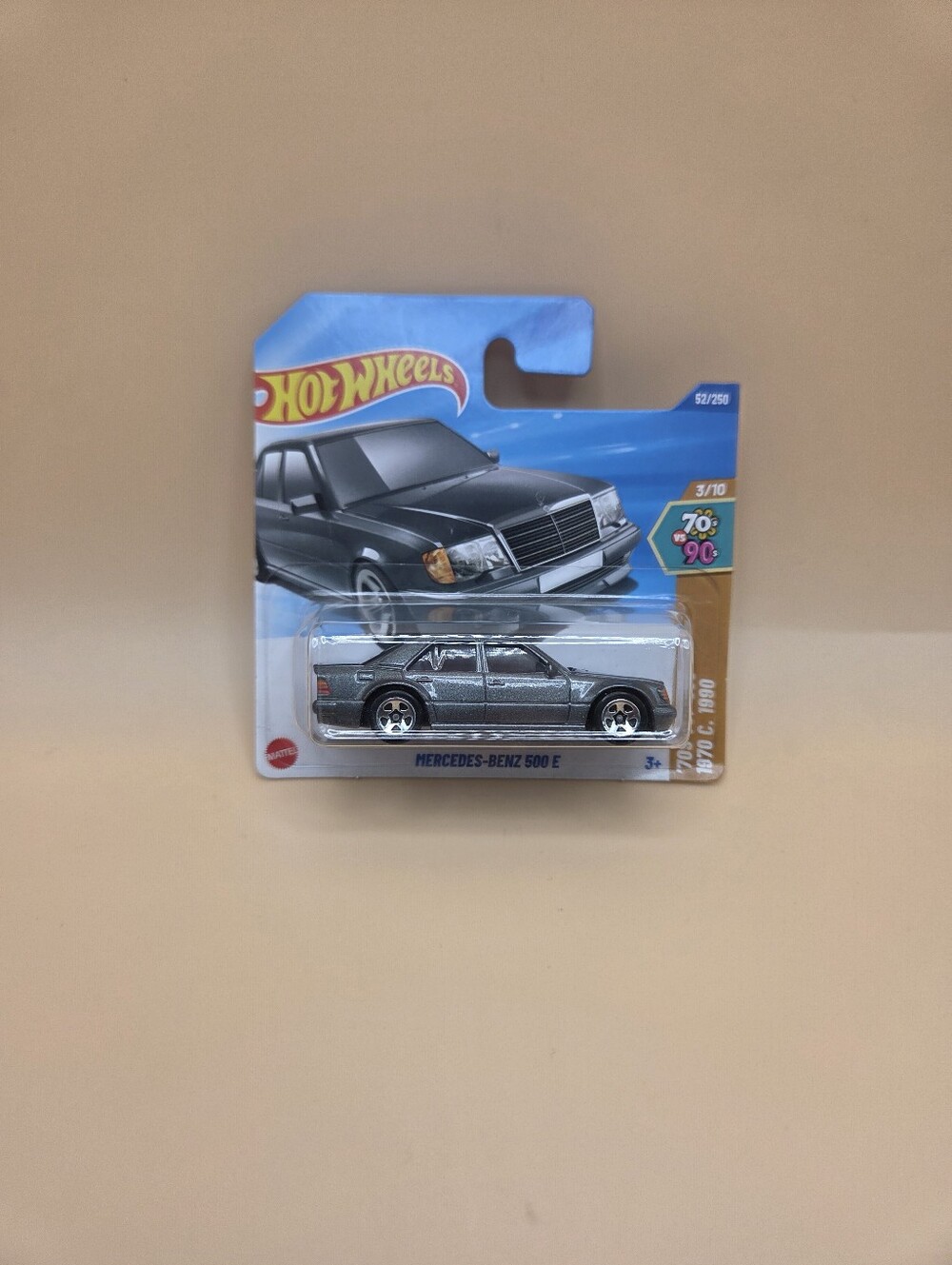 Hot Wheels Mercedes-Benz 500 E Grey 70svs90s 3/10 Diecast Car #52/250 Short Card